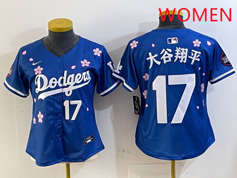 Women Los Angeles Dodgers #17 Ohtani Blue Sakura Edition 2025 Nike MLB Jersey style 17